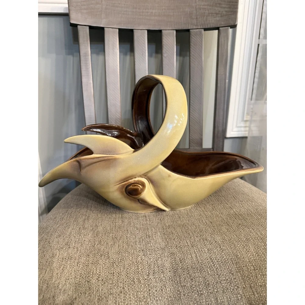 Vintage Hull Pottery Woodland S-8 Basket Vase Pinecone Mid Century Modern USA
